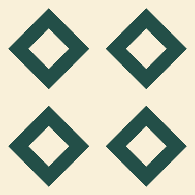 Four dark green diamond shapes on a cream background